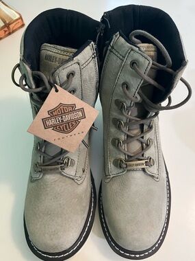 Harley-Davidson Marconi Moto Light Gray Lace-Up Motorcycle Boots NWT No Box